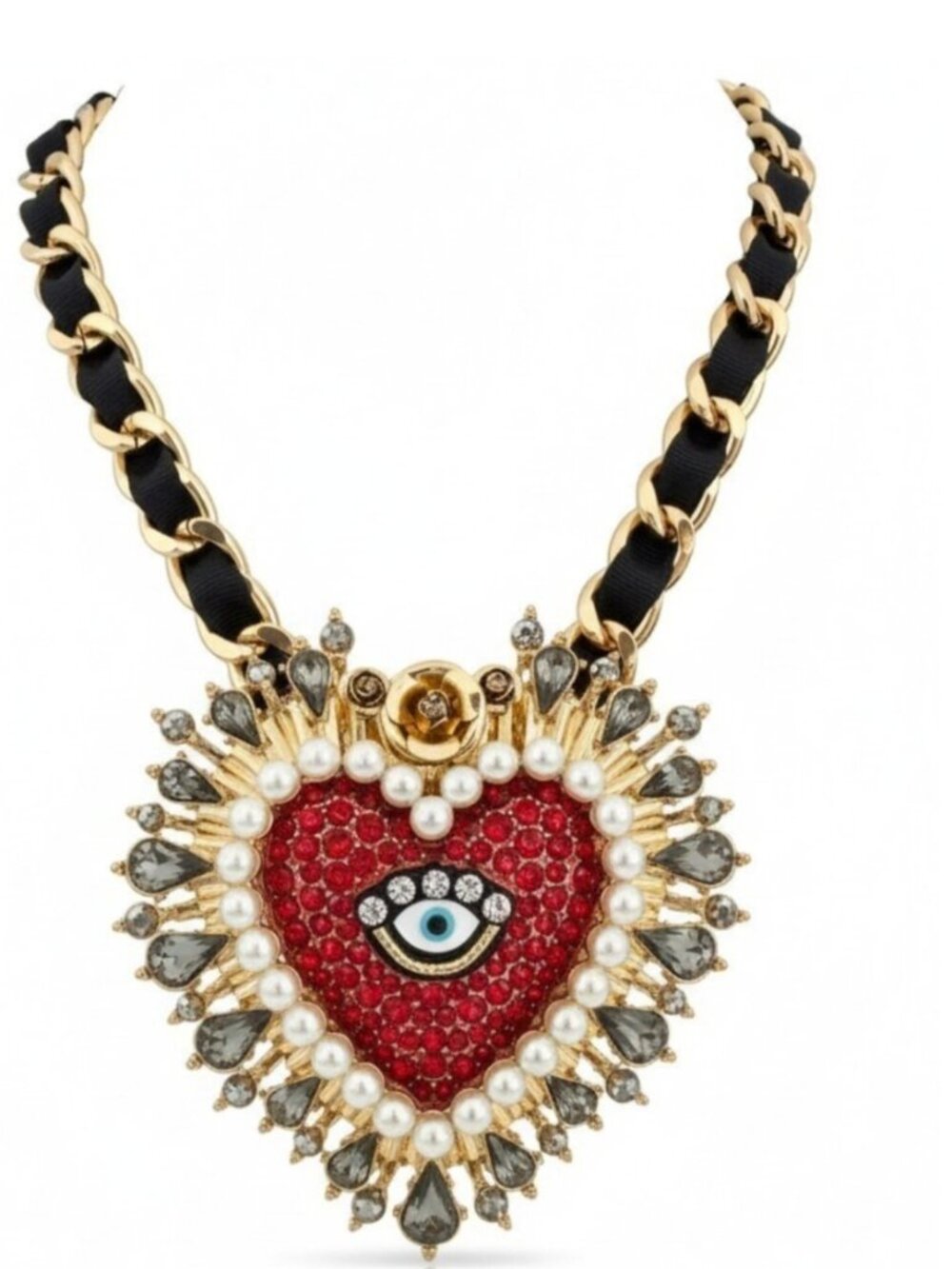 Betsey Johnson Evil Eye Heart Crystal Rocking Riches Statement Necklace NWT